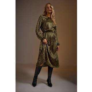 Lts Tall Khaki Green Leopard Print Satin Midi Dress Size 20