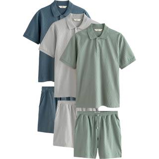 Next Textured Coord Polo-skjorter og shorts Sæt 3 Pakke