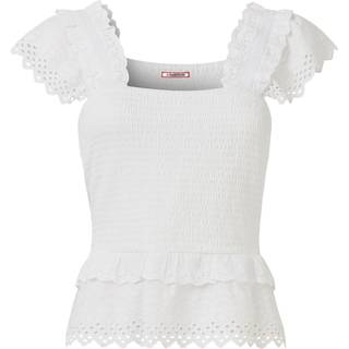 Joe Browns Joe Browns White Slim Fit 100% Cotton Frilly Broderie Peplum Top