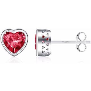 Iefil juli Fødselssten Ruby Øreringe til kvinder 925 Sterling Silver Heart Stud Earering