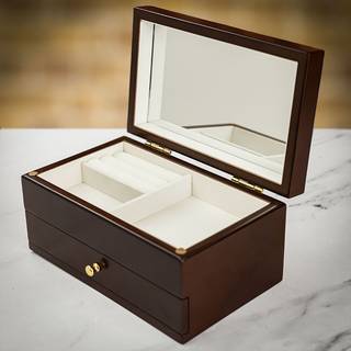 Mele & Co Walnut Finish Floral Jewellery Box - P56141