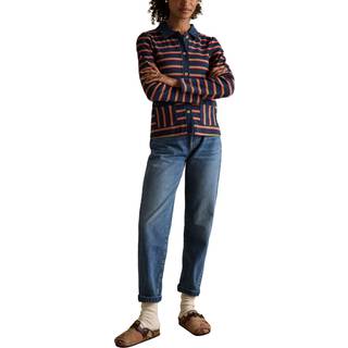 Joules Premium Ribbed Navy Tan Pink Button Through Jersey Cardigan