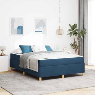 Box Spring Seng Blå Og Navy Og Hvid 140 X 200 Cm Stof