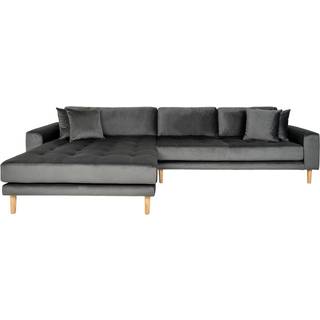 Sofa venstrevendt i mørkegrå velour med fire puder HN1013 - 1301196