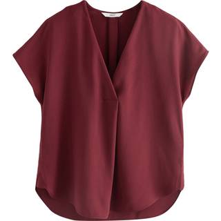 Next Burgundy Red Relaxed Fit Short Sleeve Overhead V-Neck Blouse