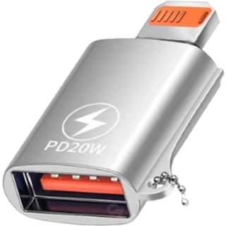 NÖRDIC USB-A 3.1 OTG hun til Lightning han adapter, Lightning adapter til synkronisering og opladning, aluminium sølv