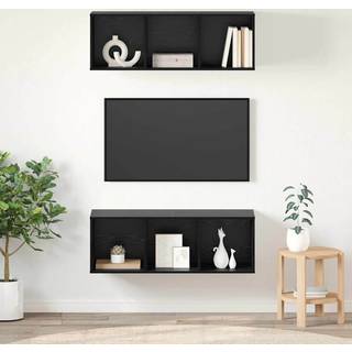 TV-møbelsæt 2 pcs Sort eg 37 x 37 x 107 cm Konstrueret træ