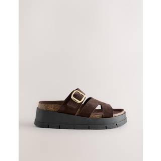 Next Chocolate Brown Suede Leather Strap Buckle Detail Sandals