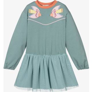 Stella McCartney Kids Embroidered cotton jersey and tulle dress - blue - Y 10