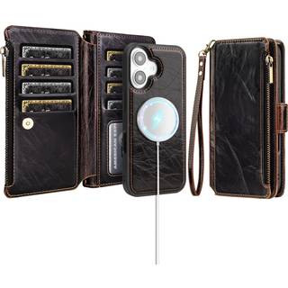 Antsturdy til iPhone 16 tegnebogscover med kreditkortholderslots Kompatibel med Magsafe Magnetic 2 i 1 aftageligt PU-lder RFID-blokerende telefo