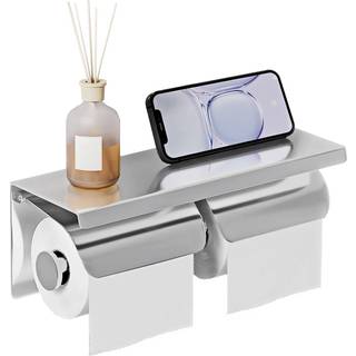yeavs dobbelt toiletpapirholder - rustfrit stl tissuerullestativ med telefonopbevaringshylde og vandtt lg (poleret krom)