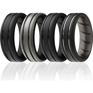 ROQ silikonegummi vielsesring til mnd Comfort Fit mnds bryllups- og forlovelsesbnd 8 mm bred 2 mm tyk 2 tynde linjer skr kant Duo 4 pakke sor