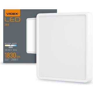 Led loftlampe 24W - Firkantet, neutral hvid, 230V, 2500lm, forbrug 24W - Kulør : Neutral