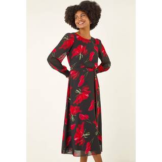 Roman Roman Blomster Midi-kjole med Slips i Taljen - EU 42 (UK 14)