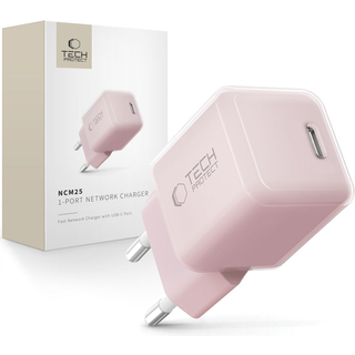 Tech-Protect NCM25 25W USB-C oplader - Power Delivery - Babylyserød