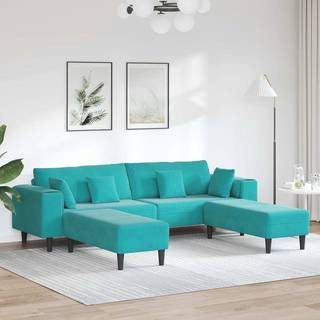 Fløjls Sofa med pude 3 pcs Turkis 208 cm Fløjl