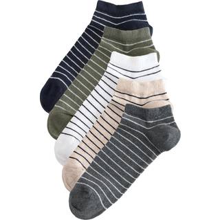 Next Neutral/Green/White Striped Trainer Socks 5 Pack