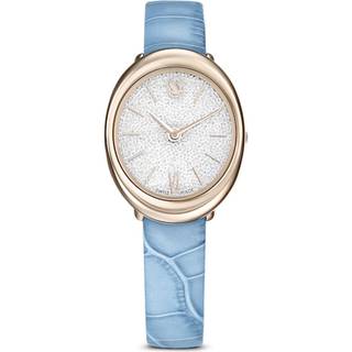 Imber oval Uhr, Schweizer Produktion, Lederarmband, Blau, Champagne-vergoldetes Finish