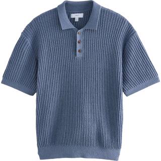 Next Blue Regular Fit Cotton Rich Short Sleeve Knit Bouclé Polo Shirt - xlarge