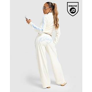 JUICY COUTURE Script Velour Wide Track Pants, Creme - XXS