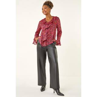 Roman Romantisk bluse med metallisk blomsterprint og flæser