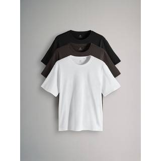 The Set The Set Black/Chocolate Brown/White Short Sleeve 3 Pack Relaxed Short Sleeved 100% Cotton T-Shirts