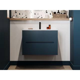 Væghængt vaskeskab med håndvask i blå med riflet front 80 cm PAVANI