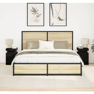 Natbord med 2 pcs Sort eg 35 x 39 x 55 cm Konstrueret træ