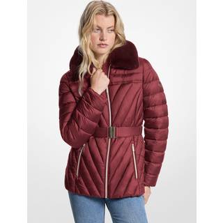 MK Faux Fur Trim Packable Nylon Puffer Jacket - Red - Michael Kors - XL