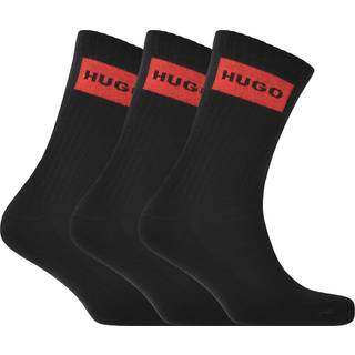 HUGO 3 Pack Rib Label Logo Socks Black