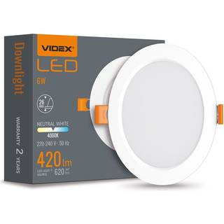 LED downlight 6W - rund, neutral hvid, 230V, 620lm - Kulør : Neutral