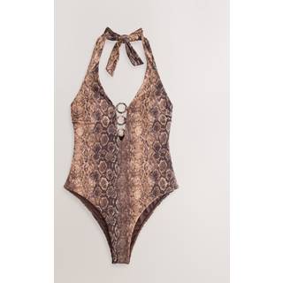 Next Brown Snake Plunge Ring Tummy Control Swimsuit