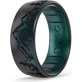ENSO Rings ætset klassiske silikone ringe - behageligt og fleksibelt design - Peak - Black Pearl/Emerald - Størrelse 14