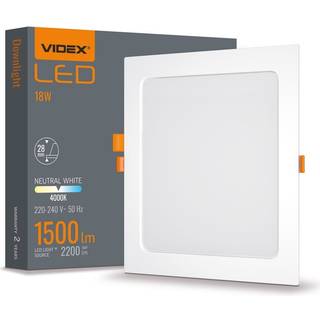 Led downlight 18W - Firkantet, neutral hvid, 230V, 2200lm, forbrug 18W - Kulør : Neutral