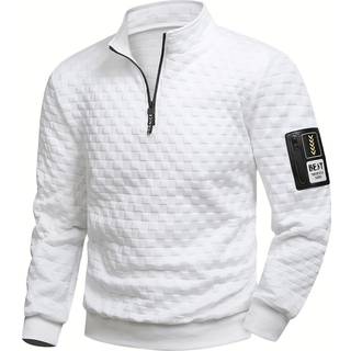 TEMU Men's Casual Long Sleeve Sweatshirt - Loose Fit Round Neck, Solid Black With Logo Detail, Breathable Knit Fabric For & Casual Attire