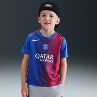 Kortærmet Paris Saint-Germain Academy Pro Third Nike Dri-FIT Total 90-fodboldopvarmningstrøje til mindre børn - blå