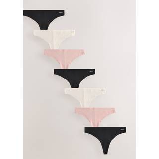 Next Black/Cream/Pink Thong Cotton Blend No VPL Knickers 7 Pack