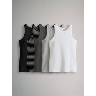 The Set The Set White/Black/Stripe/Charcoal/Light Grey 5 Pack Ribbed Racer Vests