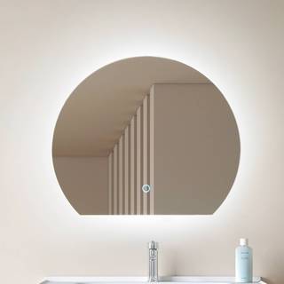 Lucande LED-spejl Celestiel, halvcirkelformet, CCT, Ø 50 cm Celestiel, Krom/sølv, Badeværelse, Glas, Moderne
