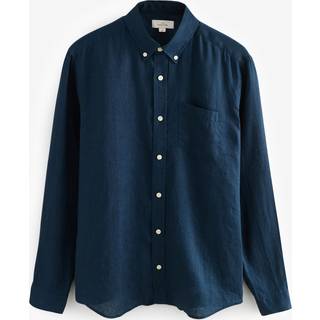 Next Navy Blue Signature 100% Linen Long Sleeve Shirt - X-Large