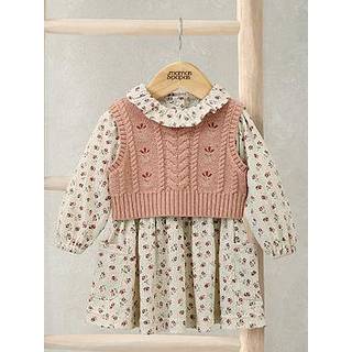 Mamas & Papas Mamas & Papas'sæt med lyserød blomsterprintet kjole med flæsekrave og broderet vest
