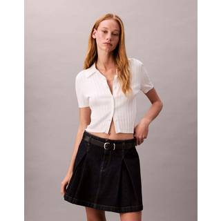 Pleated Denim Skirt - Blue - 25