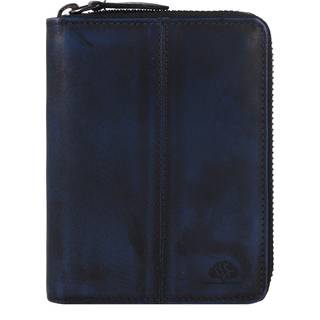 Geldbörse Leder 10x13cm mit Reißverschluss "Destressed" navy blue