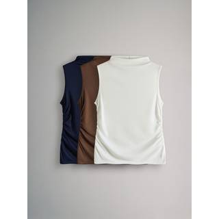The Set The Set White/Light Brown/Navy 3 Pack Soft Touch Drape Sleeveless Tops