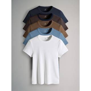 The Set The Set Cream/Navy/Light Blue/Brown/Stripe 5 Pack Short Sleeve Ribbed T-Shirts