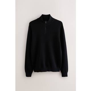 Next Black Regular Fit Textured Premium Quarter Zip Jumper