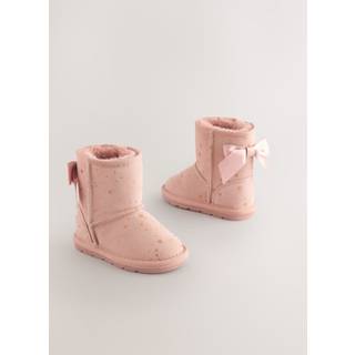 Next Pink Bow Water Repellent Tall Suede Pull On Boots