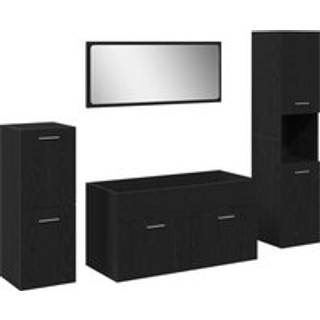 Badeværelsesmøbel sæt Vægmonteret 4 pcs Sort eg Konstrueret træ