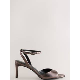 Next Pewter Premium Leather Peep Toe Heeled Sandals - eu375
