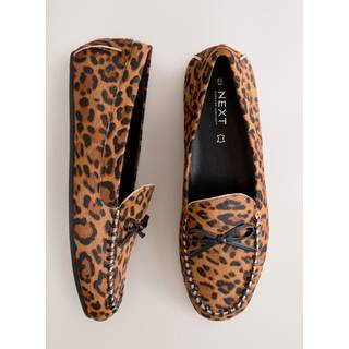 Next Leopard Leather Round Toe Driver Loafers - eu38